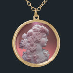 ANTIQUE CAMEO, LADY WITH GRAPES AND GRAPEVINES GOLD PLATED NECKLACE<br><div class="desc">Ancient cammeo jewel with a beautiful woman profile with long hair ornamented with grapes and grapevines for vineyard harvest</div>