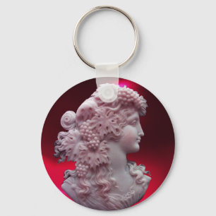 ANTIQUE CAMEO, LADY WITH GRAPES AND GRAPEVINES KEYCHAIN