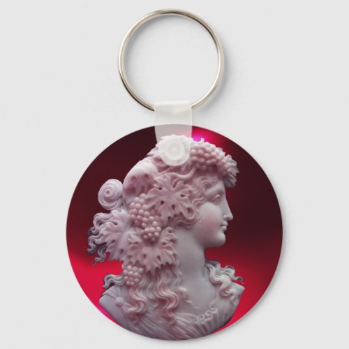 ANTIQUE CAMEO LADY WITH GRAPES AND GRAPEVINES KEYCHAIN