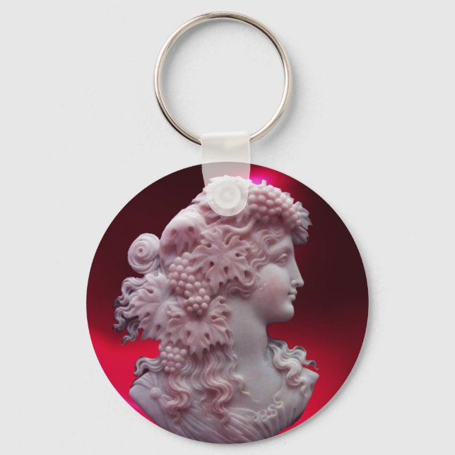 ANTIQUE CAMEO, LADY WITH GRAPES AND GRAPEVINES KEYCHAIN (Front)