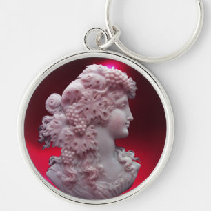 ANTIQUE CAMEO, LADY WITH GRAPES AND GRAPEVINES KEYCHAIN