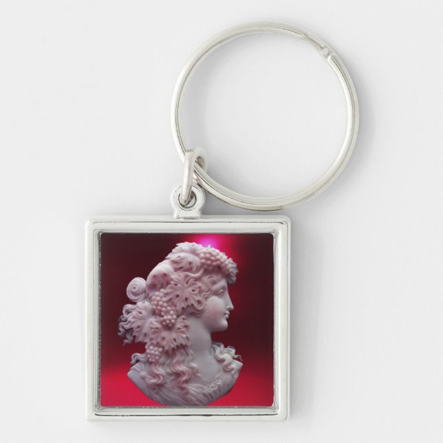 ANTIQUE CAMEO, LADY WITH GRAPES AND GRAPEVINES KEYCHAIN (Front)