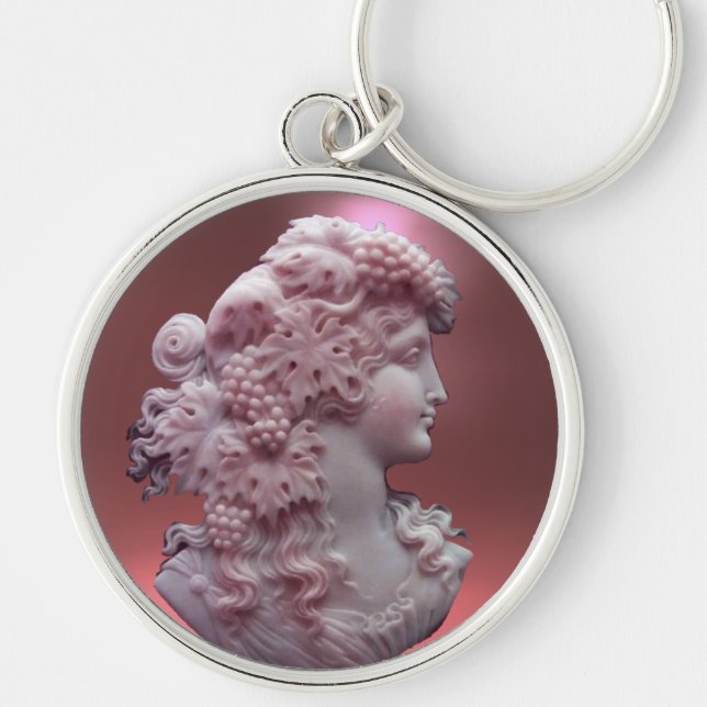 ANTIQUE CAMEO, LADY WITH GRAPES AND GRAPEVINES KEYCHAIN (Front)