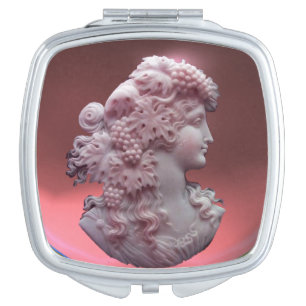 ANTIQUE CAMEO / LADY WITH GRAPES AND GRAPEVINES MAKEUP MIRROR