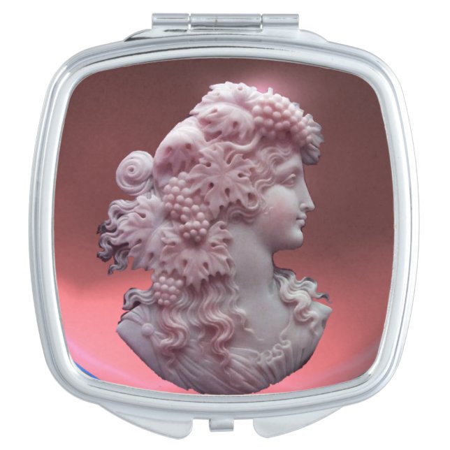 ANTIQUE CAMEO / LADY WITH GRAPES AND GRAPEVINES MAKEUP MIRROR (Front)
