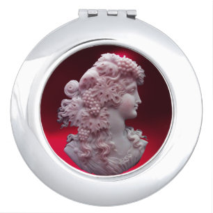 ANTIQUE CAMEO / LADY WITH GRAPES AND GRAPEVINES MIRROR FOR MAKEUP