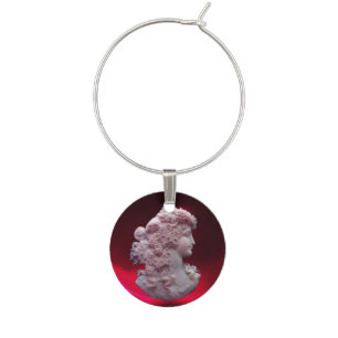 ANTIQUE CAMEO, LADY WITH GRAPES AND GRAPEVINES WINE CHARM