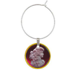 ANTIQUE CAMEO, LADY WITH GRAPES AND GRAPEVINES WINE CHARM