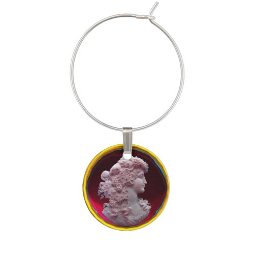 ANTIQUE CAMEO LADY WITH GRAPES AND GRAPEVINES WINE CHARM