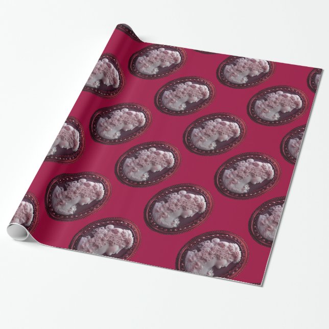 ANTIQUE CAMEO, LADY WITH GRAPES AND GRAPEVINES WRAPPING PAPER (Unrolled)