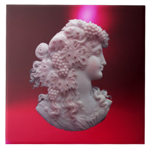 ANTIQUE CAMEO,LADY WITH GRAPES CERAMIC TILE