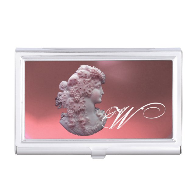 ANTIQUE CAMEO,LADY WITH GRAPES MONOGRAM BUSINESS CARD CASE (Front)