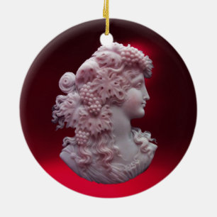 ANTIQUE CAMEO, LADY WITH GRAPES MONOGRAM CERAMIC ORNAMENT