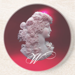 ANTIQUE CAMEO,LADY WITH GRAPES MONOGRAM COASTER