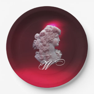 ANTIQUE CAMEO,LADY WITH GRAPES MONOGRAM  PAPER PLATES