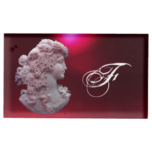 ANTIQUE CAMEO,LADY WITH GRAPES MONOGRAM PLACE CARD HOLDER