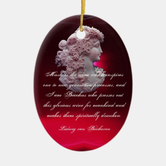 ANTIQUE CAMEO, LADY WITH GRAPES ,WINE AND MUSIC CERAMIC ORNAMENT (Front)