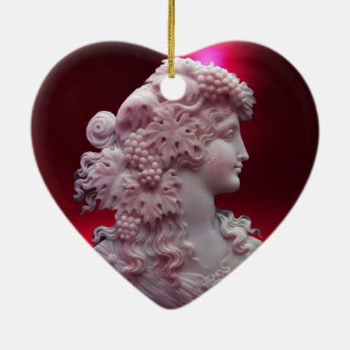 ANTIQUE CAMEO LADY WITH GRAPES WINE QUOTES Heart Ceramic Ornament