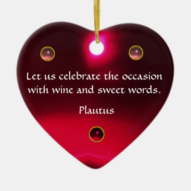 ANTIQUE CAMEO, LADY WITH GRAPES WINE QUOTES Heart Ceramic Ornament (Front)