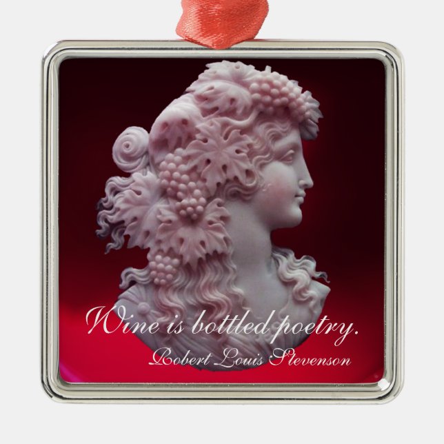 ANTIQUE CAMEO, LADY WITH GRAPES WINE QUOTES METAL ORNAMENT (Front)