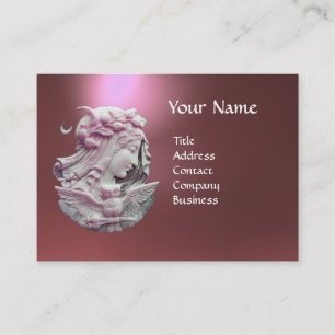 ANTIQUE CAMEO,MOON LADY OF NIGHT WITH OWL BUSINESS CARD