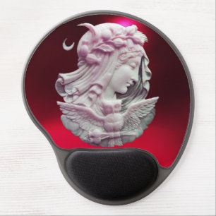ANTIQUE CAMEO,MOON LADY OF NIGHT WITH OWL GEL MOUSE PAD