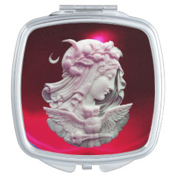 ANTIQUE CAMEO,MOON LADY OF NIGHT WITH OWL MAKEUP MIRROR