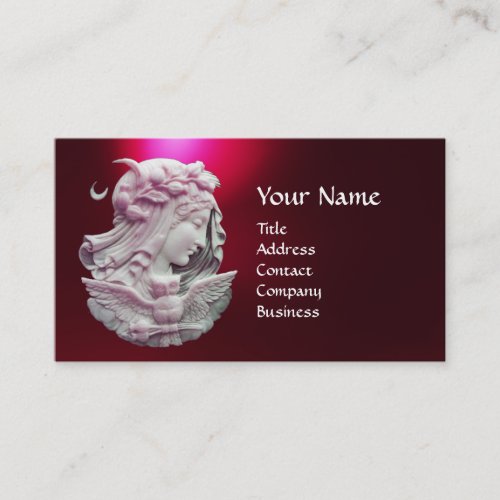 ANTIQUE CAMEOMOON LADY OF NIGHT WITH OWL MONOGRAM BUSINESS CARD