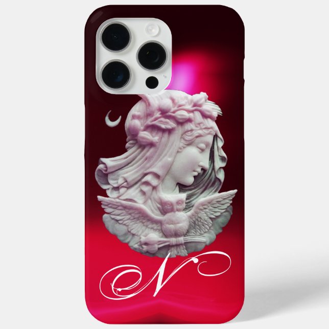 ANTIQUE CAMEO,MOON LADY OF NIGHT WITH OWL MONOGRAM Case-Mate iPhone CASE (Back)