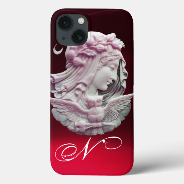 ANTIQUE CAMEO,MOON LADY OF NIGHT WITH OWL MONOGRAM Case-Mate iPhone CASE (Back)