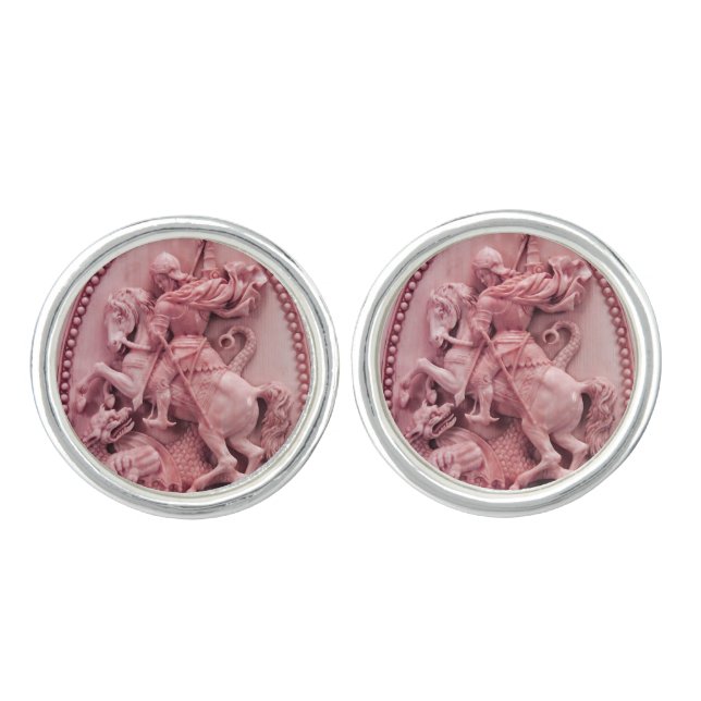 ANTIQUE CAMEO / SAINT GEORGE AND DRAGON CUFFLINKS (Front)