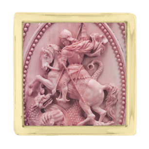 ANTIQUE CAMEO / SAINT GEORGE AND DRAGON GOLD FINISH LAPEL PIN