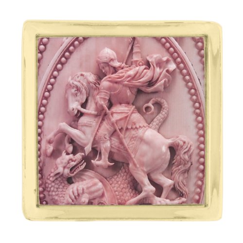 ANTIQUE CAMEO  SAINT GEORGE AND DRAGON GOLD FINISH LAPEL PIN