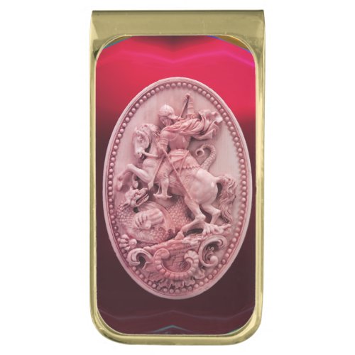 ANTIQUE CAMEO  SAINT GEORGE AND DRAGON GOLD FINISH MONEY CLIP
