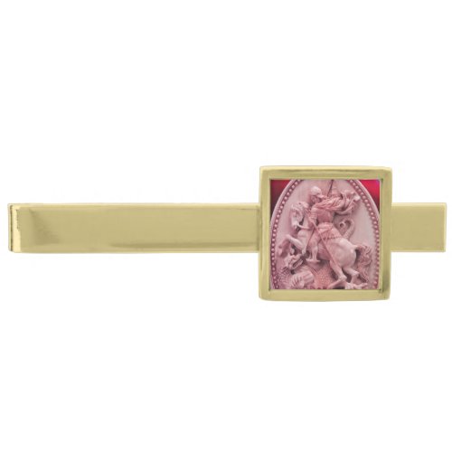 ANTIQUE CAMEO  SAINT GEORGE AND DRAGON GOLD FINISH TIE CLIP