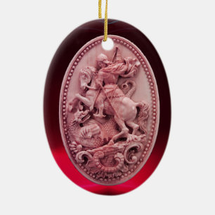ANTIQUE CAMEO / SAINT GEORGE WITH DRAGON CERAMIC ORNAMENT