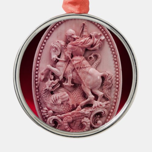 ANTIQUE CAMEO  SAINT GEORGE WITH DRAGON METAL ORNAMENT