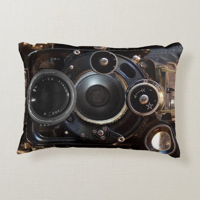 Antique Camera Photography Vintage Lens Film Accent Pillow (Back)
