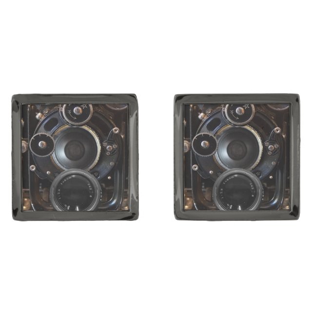 Antique Camera Photography Vintage Lens Film Cufflinks (Front)