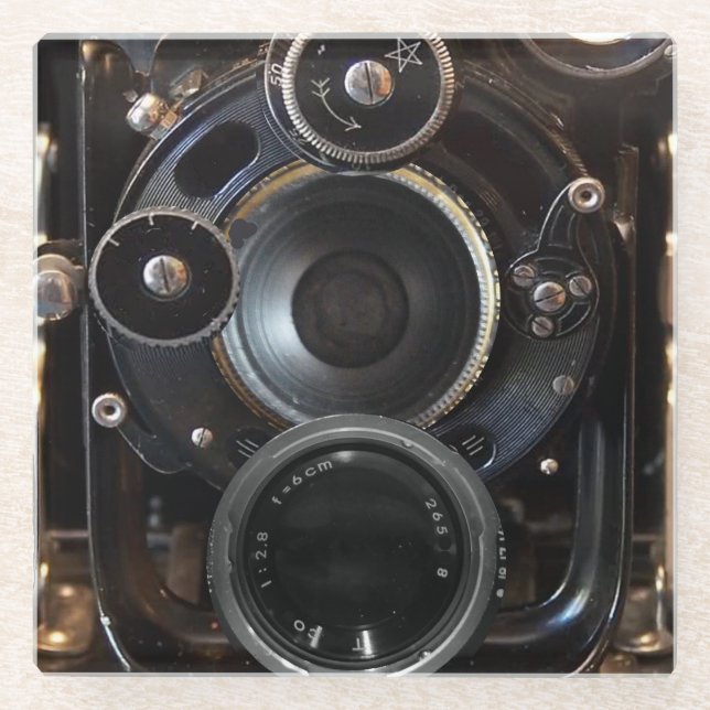 Antique Camera Photography Vintage Lens Film Glass Coaster (Front)