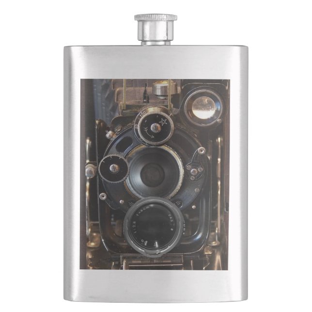 Antique Camera Photography Vintage Lens Film Hip Flask (Front)