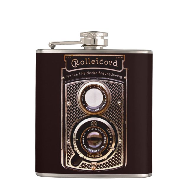 Antique camera rolleicord art deco hip flask (Front)