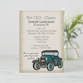 Antique Car and Burlap Vintage Birthday Invitation (Standing Front)