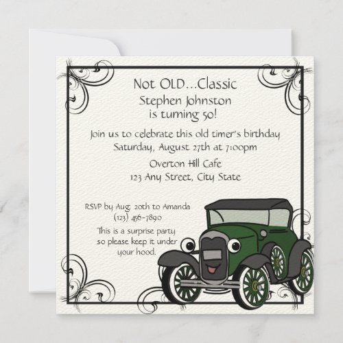 Antique Car Birthday Personalized Invites