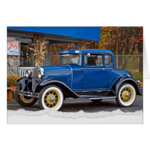 Antique Car by Diner with Bichon Frise Dog Cards