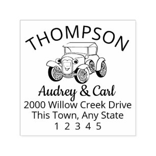 Antique Car Curved Text Typography Address Self-inking Stamp