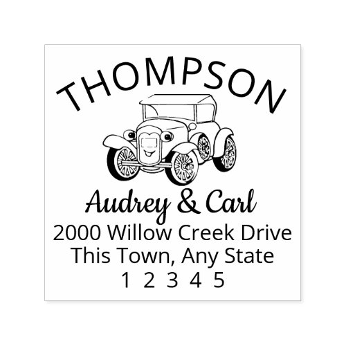 Antique Car Curved Text Typography Address Self_inking Stamp