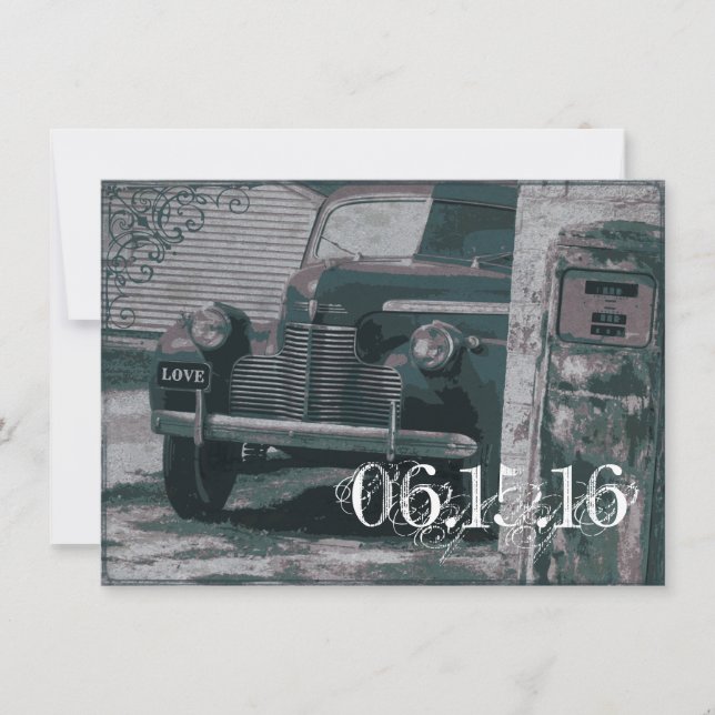 Antique Car Gas Pump Vintage Wedding Invitations (Front)