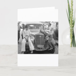 Antique Car, Great Depression Family, 1930s Card