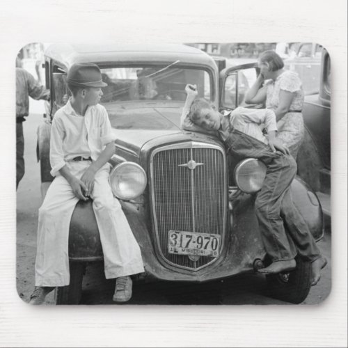 Antique Car Great Depression Family 1930s Mouse Pad
